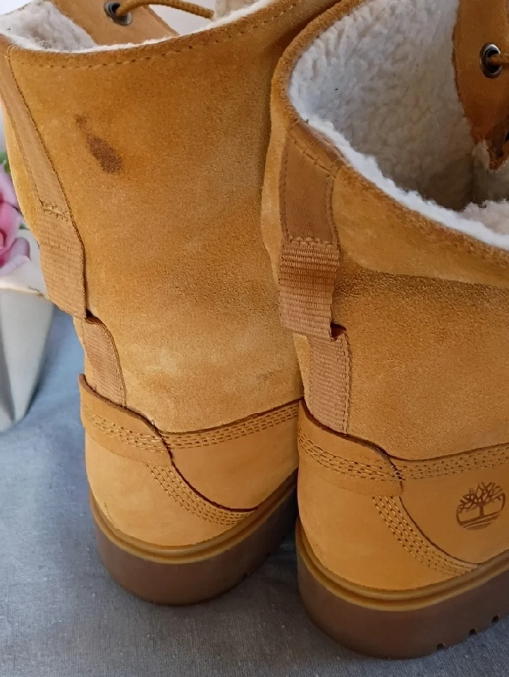 Timberland Women's Leather & Wheat Suede Lace-Up Shearling Boots Size 8 Waterpro - Picture 8 of 9